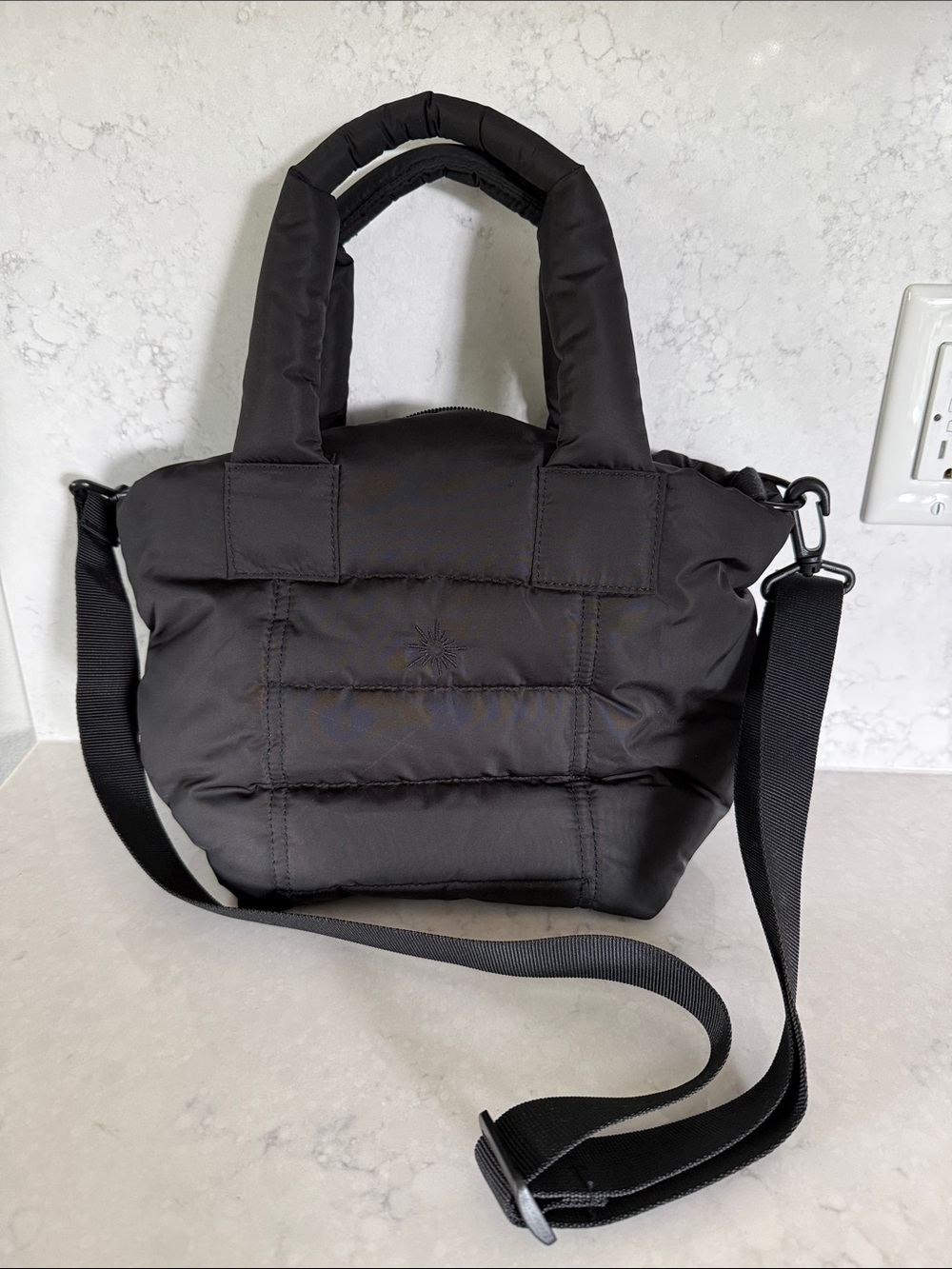 Offline by Aerie Black Quilted Puffer Crossbody Bag- 12x9x4.5”